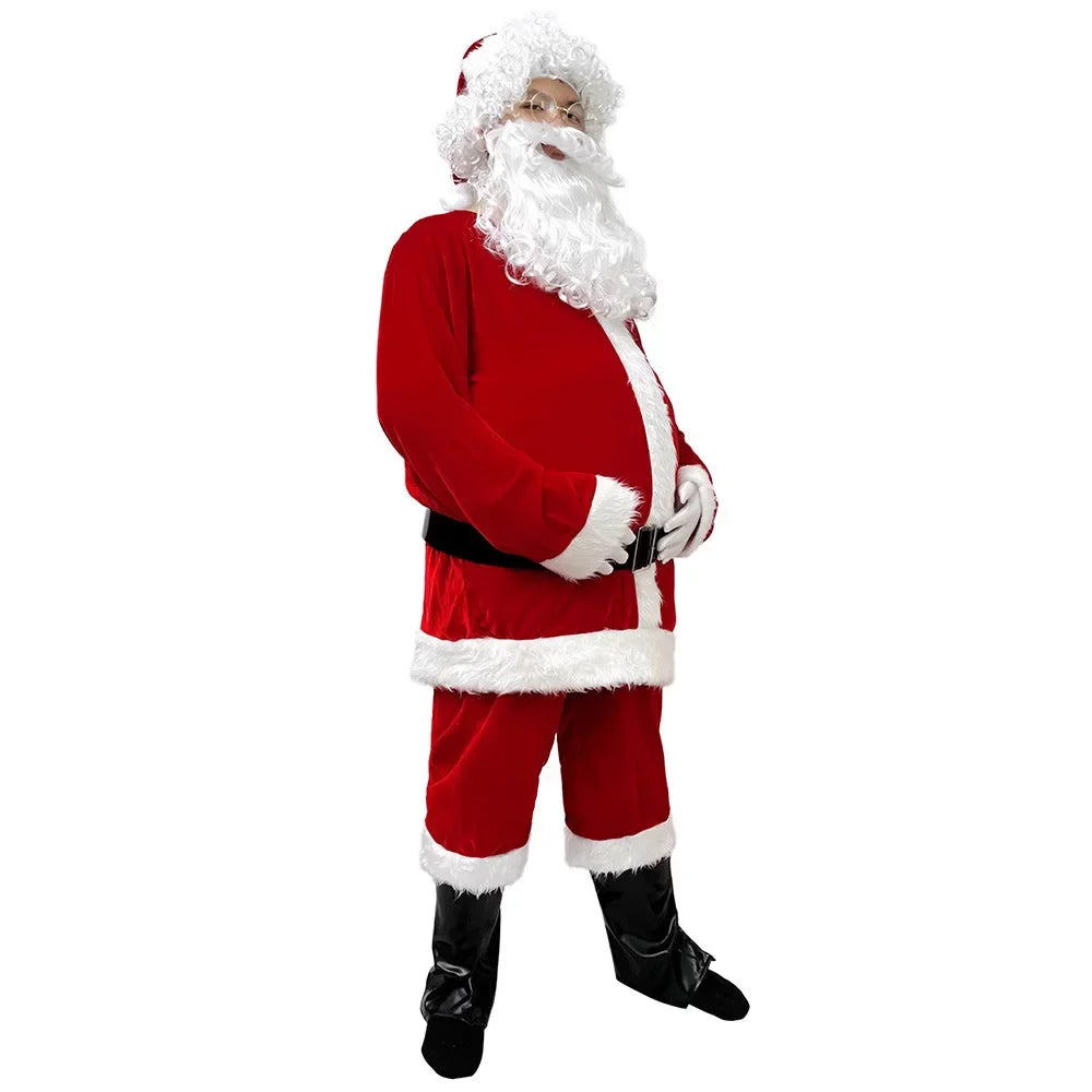 Julemand i klassisk rød dragt med hvidt skæg og sort bælte. Perfekt til jul, julefest, julemand kostume, juledekoration.