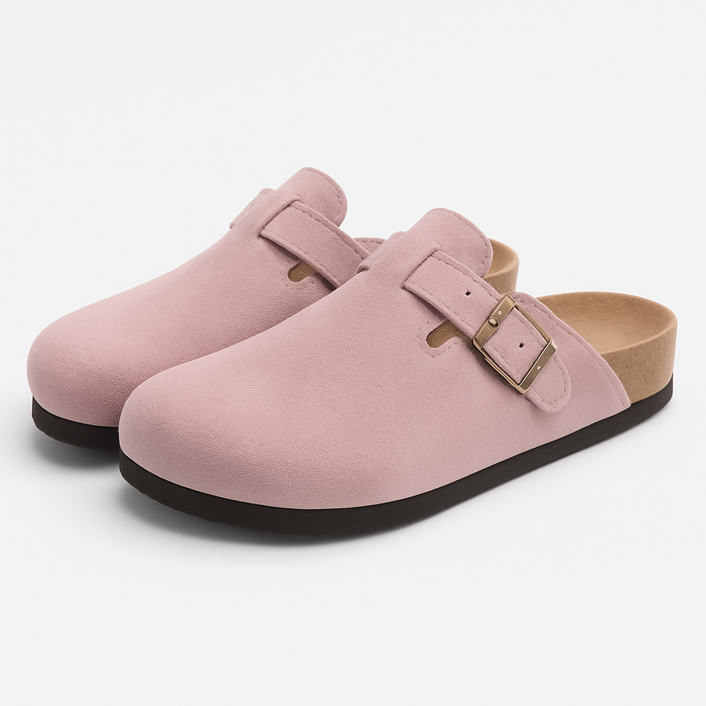 Faux suede clogs Ergonomic footbed & adjustable buckle