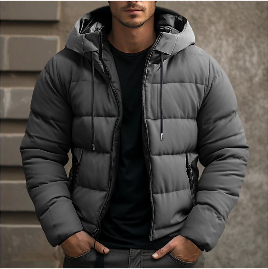 Casaco acolchoado de inverno para homem com capuz e isolamento eficaz