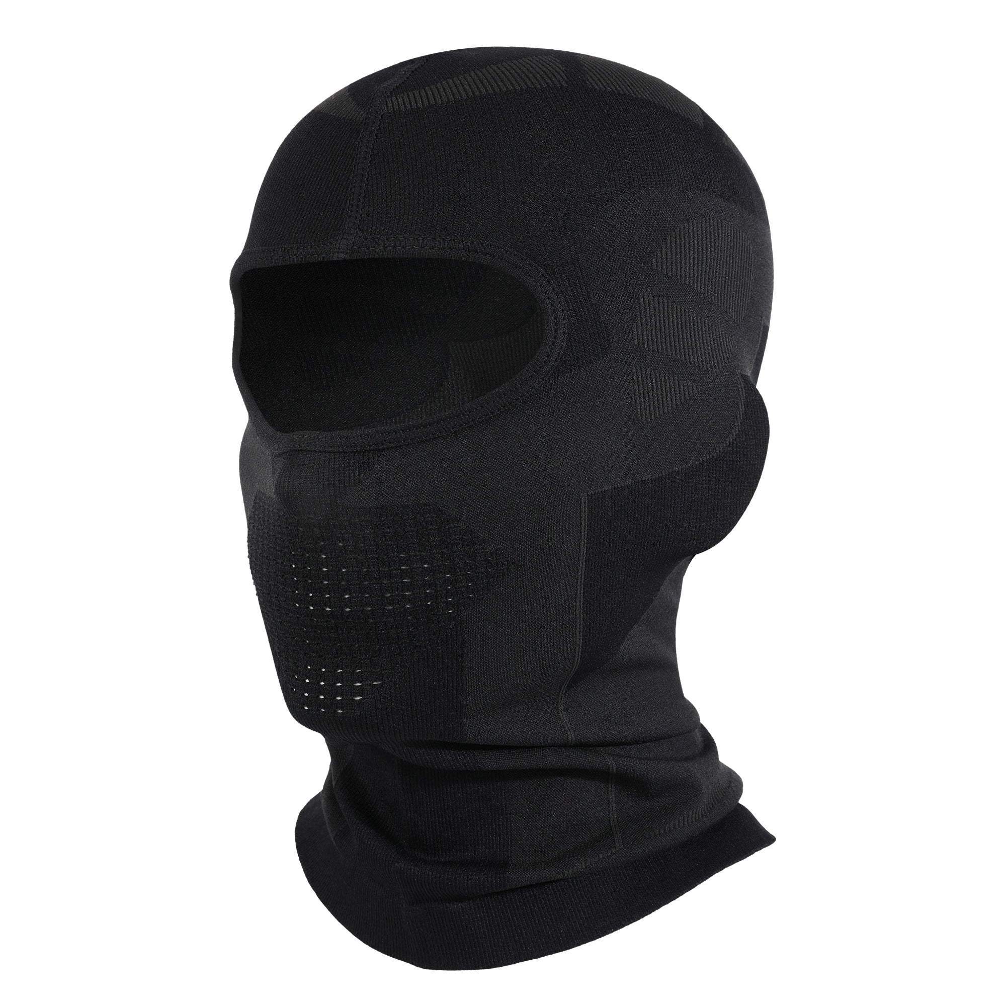 Sort balaclava i åndbart materiale, designet til udendørs aktiviteter. Ideel til cykling, ski og motorcykel. Komfortabel og varm ansigtsmaske.