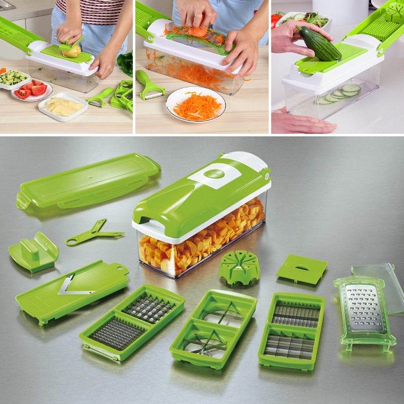 Tagliaverdure 12-in-1 per cucinare rapidamente – Tritatutto da cucina multifunzione per affettare e sminuzzare