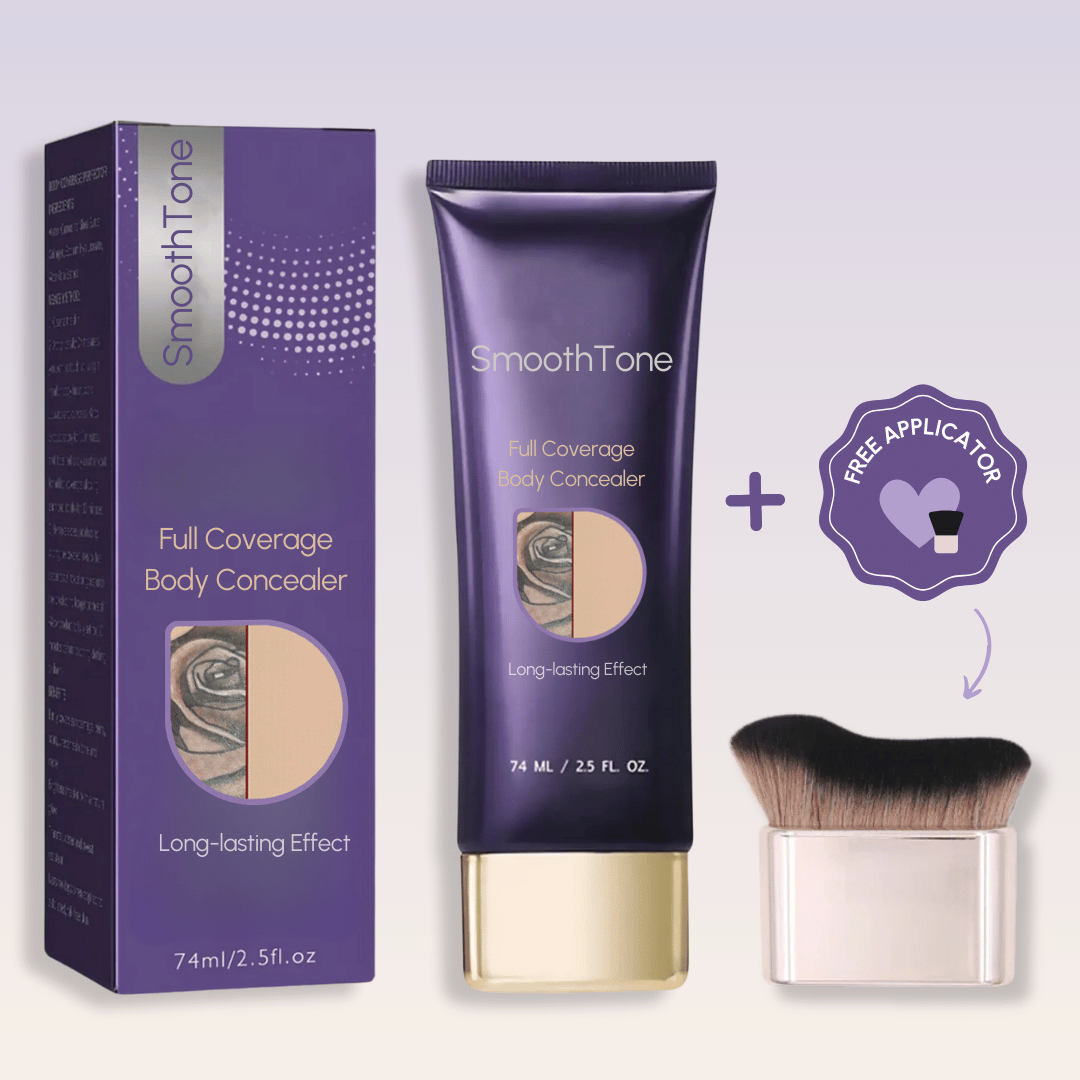 SmoothTone kropsconcealer med fuld dækning, 74 ml, langvarig effekt. Inkluderer gratis applikatorbørste. Ideel til fejlfri hudfinish.