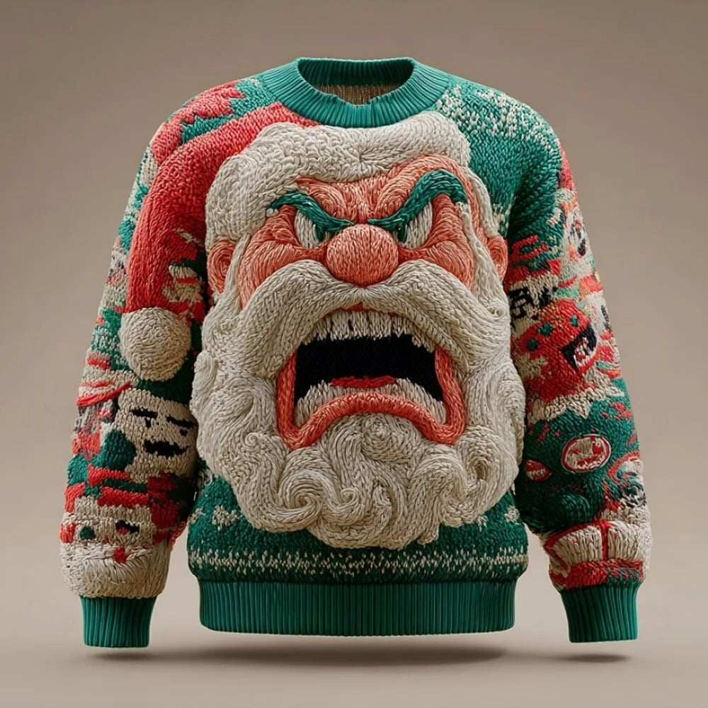 Suéter navideño para hombre - Jersey de manga larga con cara de Papá Noel en 3D