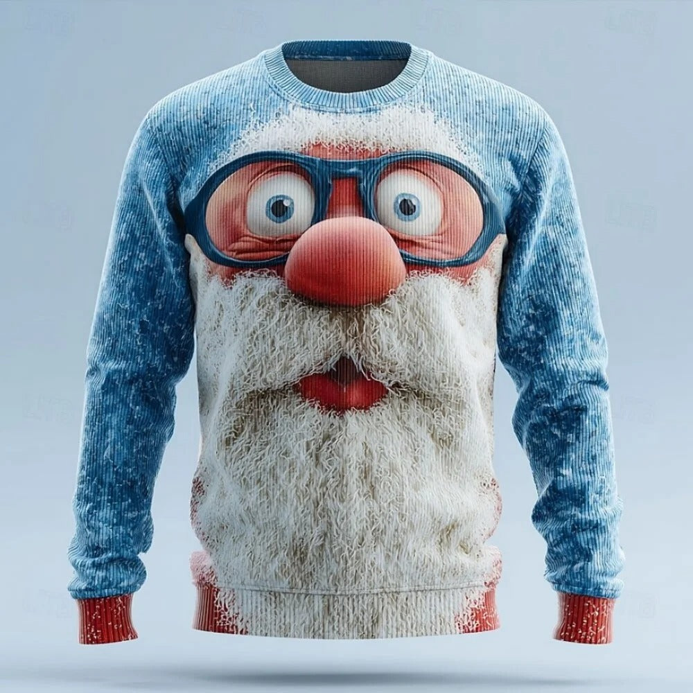 Suéter navideño para hombre - Jersey de manga larga con cara de Papá Noel en 3D