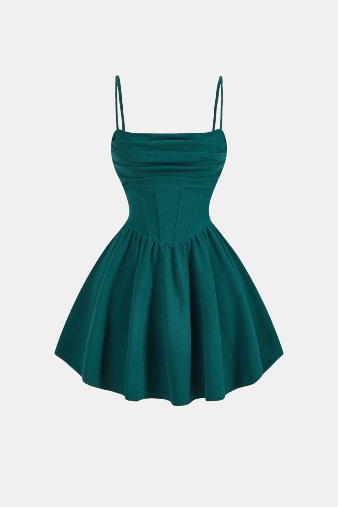 Abito da cocktail da donna mini con spalline sottili, effetto arricciato e pannelli tipo corsetto