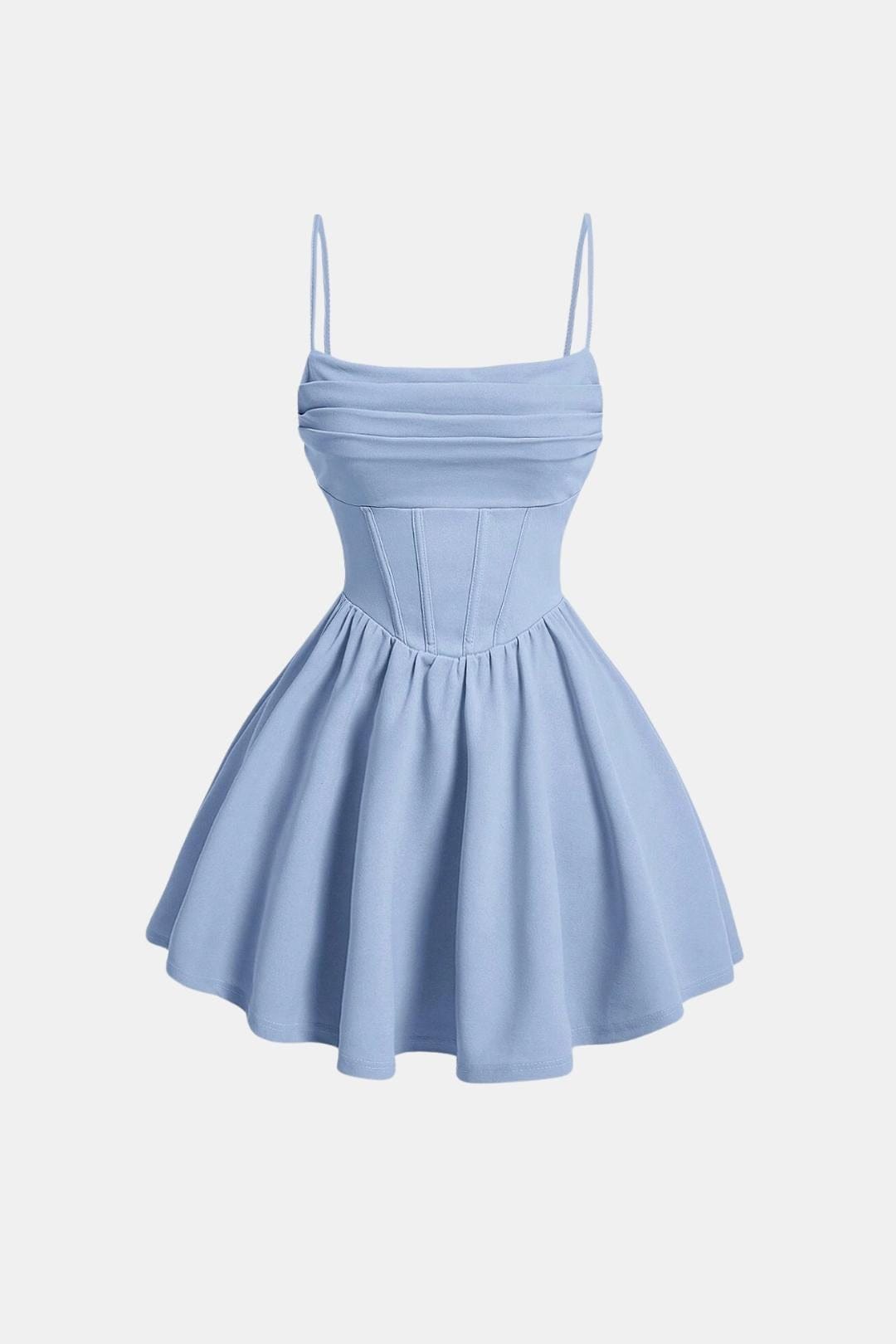 Abito da cocktail da donna mini con spalline sottili, effetto arricciato e pannelli tipo corsetto