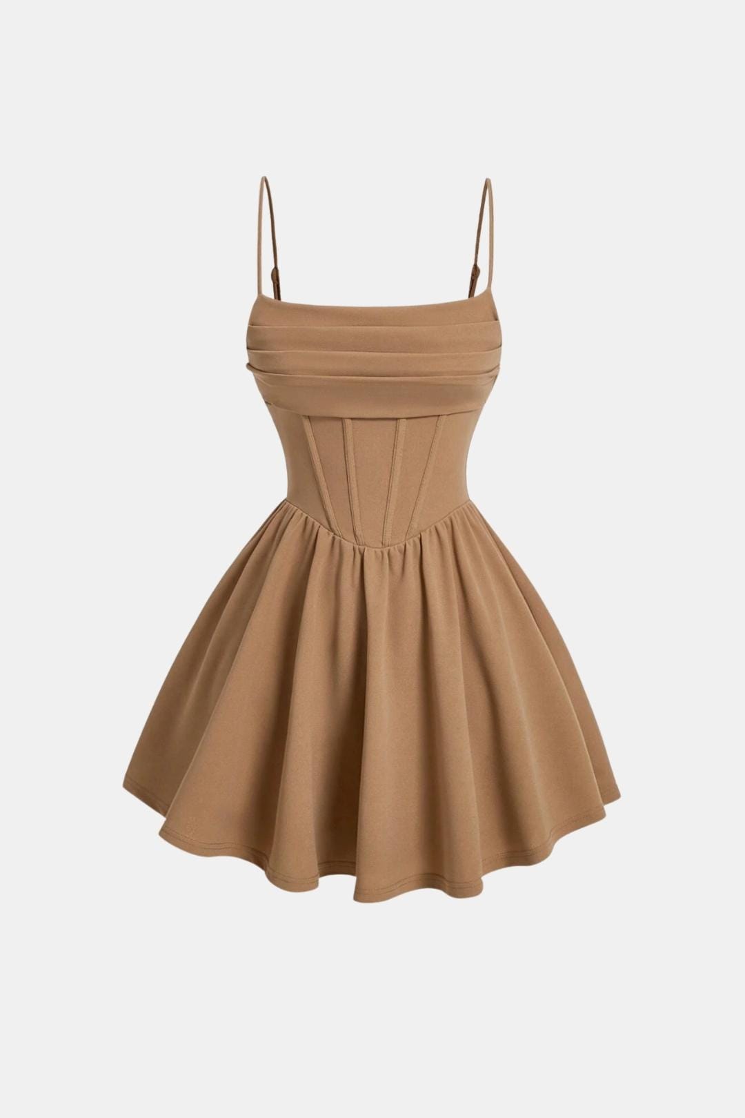 Abito da cocktail da donna mini con spalline sottili, effetto arricciato e pannelli tipo corsetto