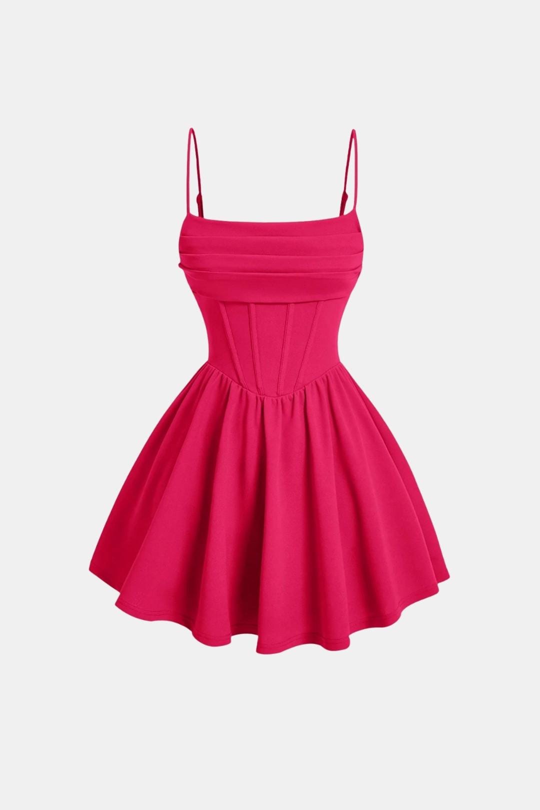 Abito da cocktail da donna mini con spalline sottili, effetto arricciato e pannelli tipo corsetto