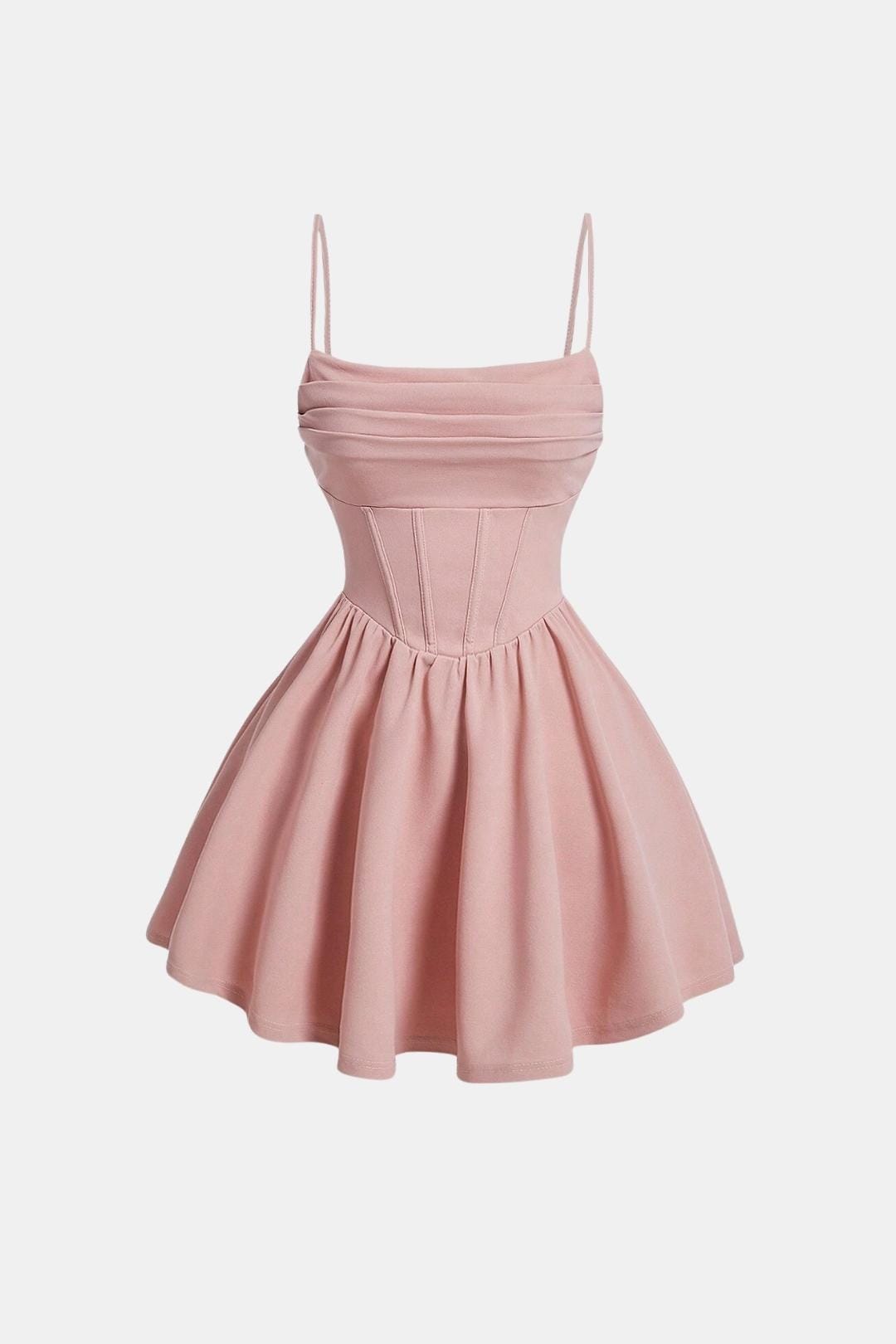 Abito da cocktail da donna mini con spalline sottili, effetto arricciato e pannelli tipo corsetto