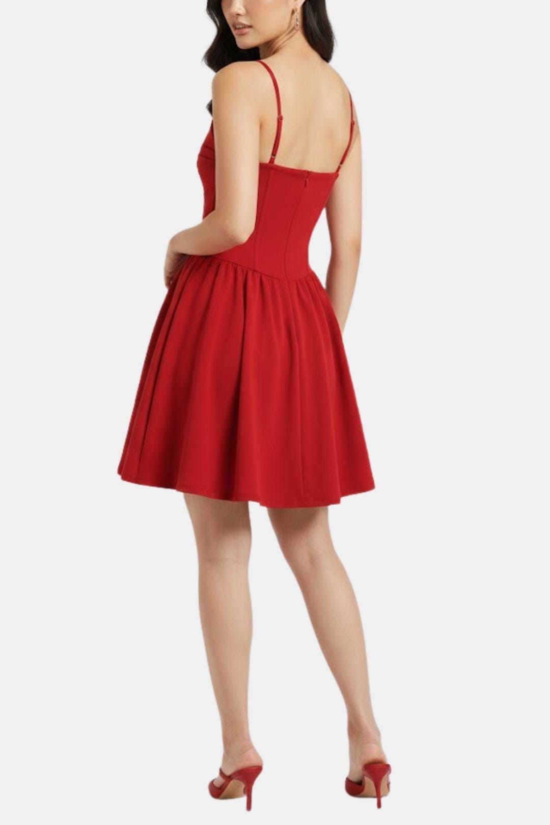 Abito da cocktail da donna mini con spalline sottili, effetto arricciato e pannelli tipo corsetto