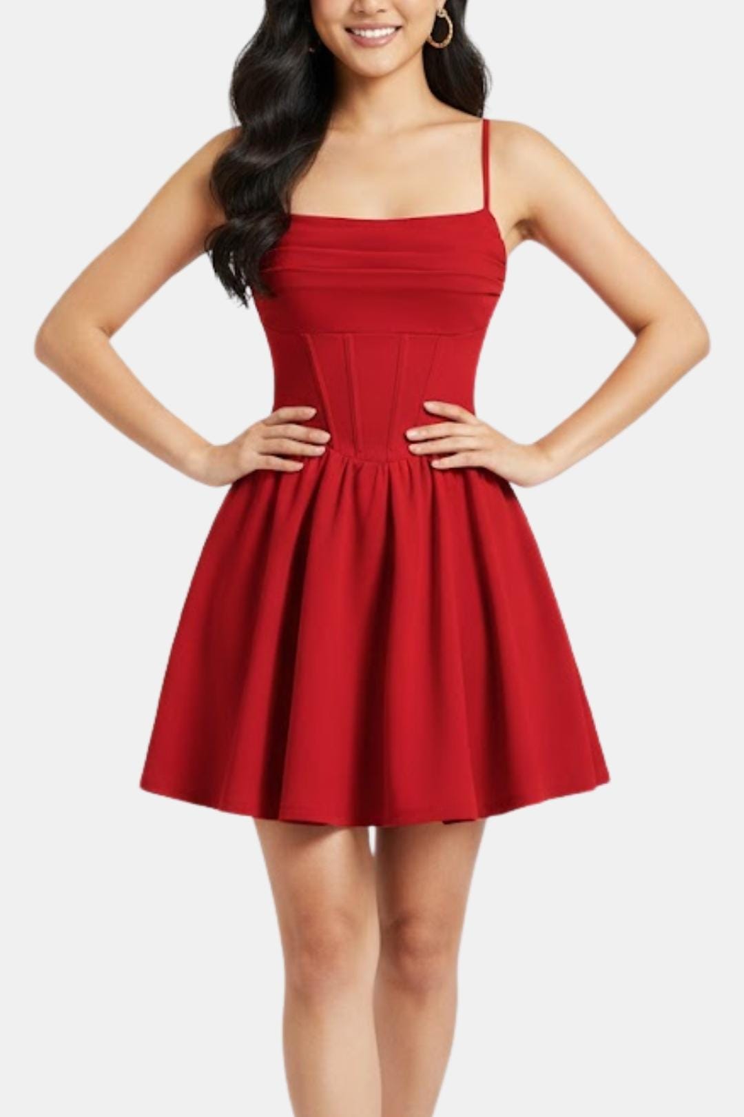 Abito da cocktail da donna mini con spalline sottili, effetto arricciato e pannelli tipo corsetto