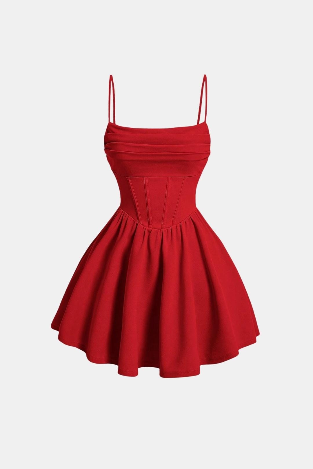 Abito da cocktail da donna mini con spalline sottili, effetto arricciato e pannelli tipo corsetto