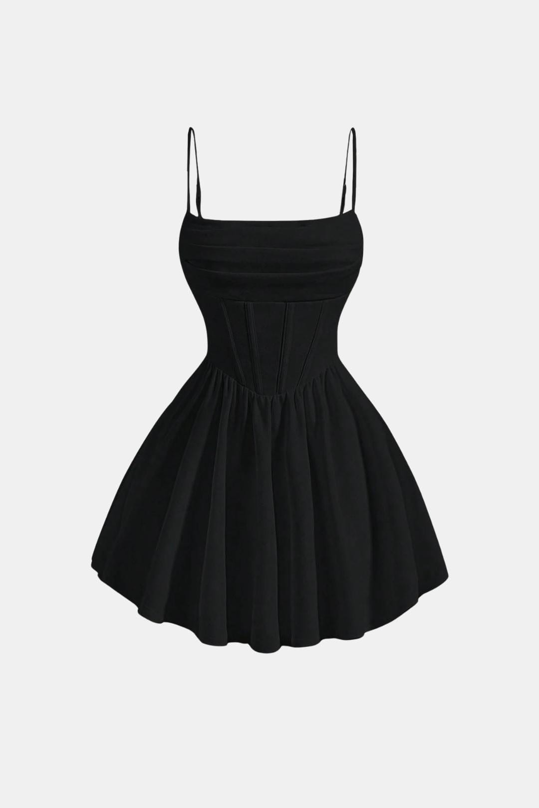 Abito da cocktail da donna mini con spalline sottili, effetto arricciato e pannelli tipo corsetto