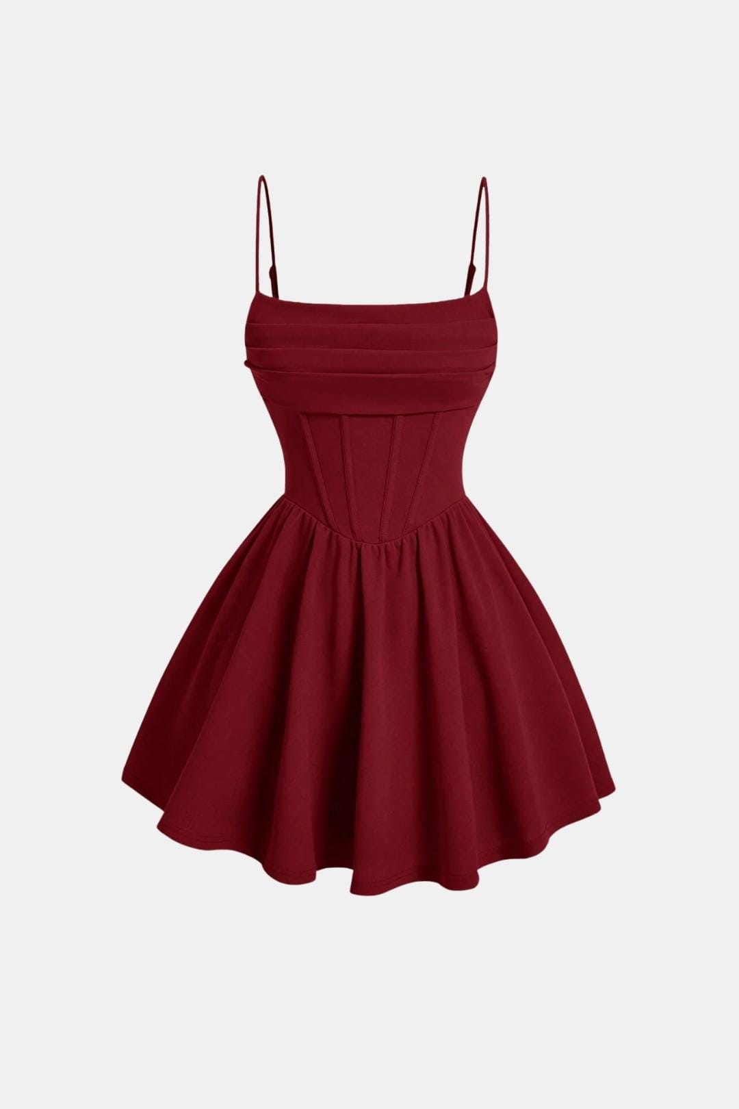 Abito da cocktail da donna mini con spalline sottili, effetto arricciato e pannelli tipo corsetto