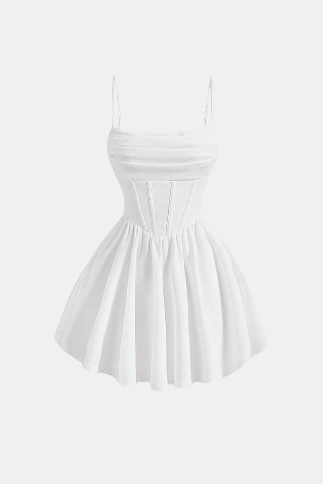 Abito da cocktail da donna mini con spalline sottili, effetto arricciato e pannelli tipo corsetto
