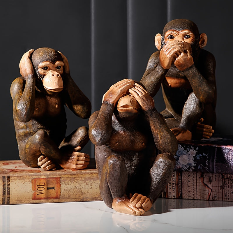 Monkey sculpture set with 3 figures – Playful and realistic for your decor