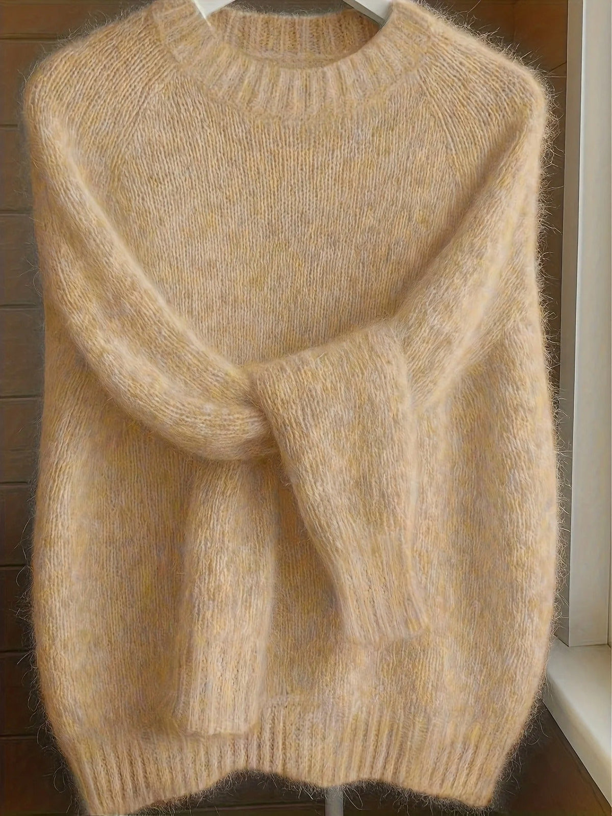 Pull doux en maille mélangée mohair pour femme - Pull à col rond et à la coupe décontractée