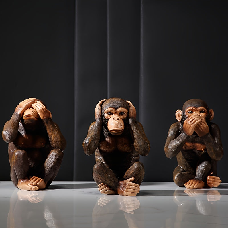 Monkey sculpture set with 3 figures – Playful and realistic for your decor