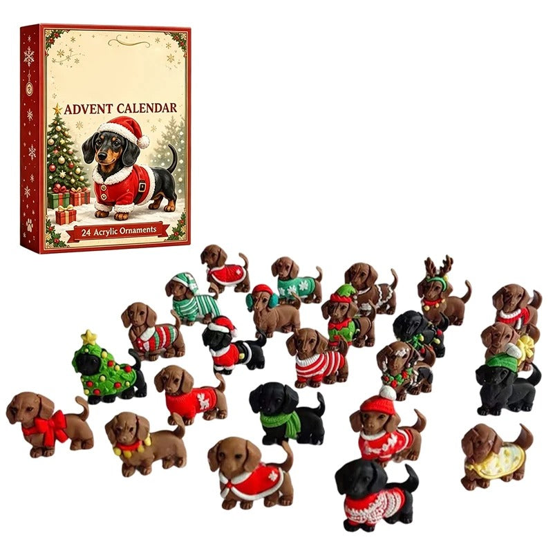 New Christmas calendar for 2026 – 24-day countdown calendar with a cute 3D dachshund figurine – Christmas decoration and gift calendar