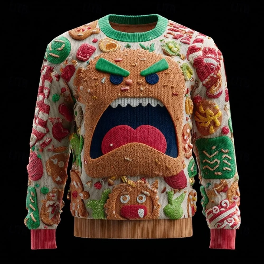 Suéter navideño para hombre - Jersey de manga larga con cara de Papá Noel en 3D