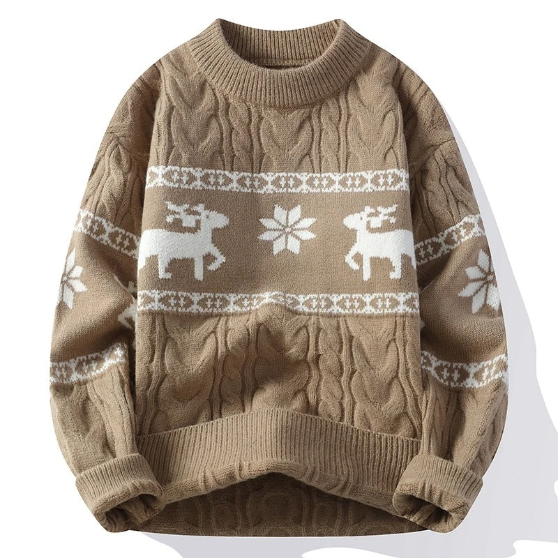 Suéter navideño para hombre – Suéter de invierno de punto trenzado, con renos y copos de nieve