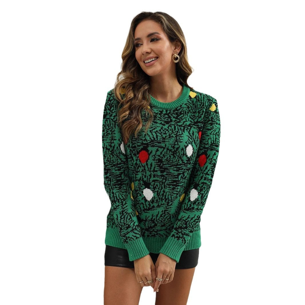 Julesweater nőknek - zöld, jacquardkötésű pulóver ünnepi motívumokkal
