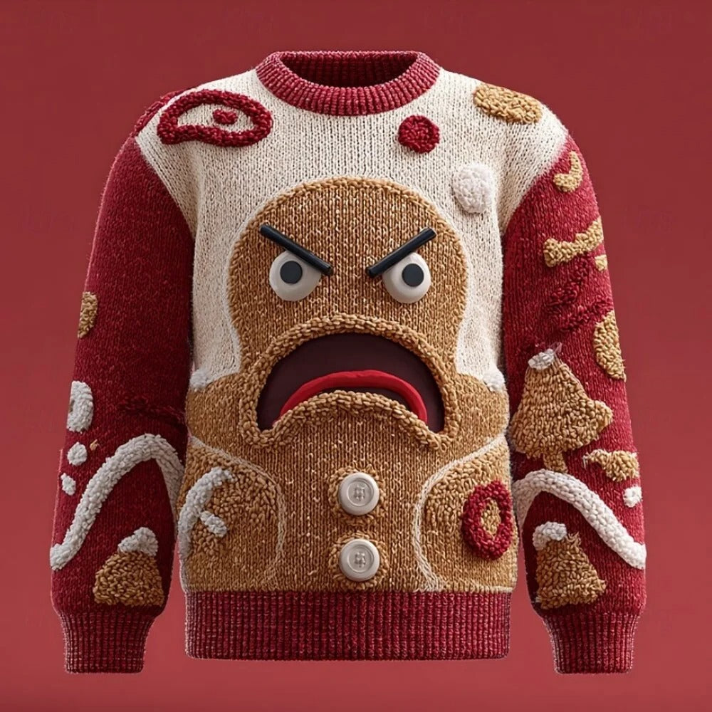 Suéter navideño para hombre - Jersey de manga larga con cara de Papá Noel en 3D