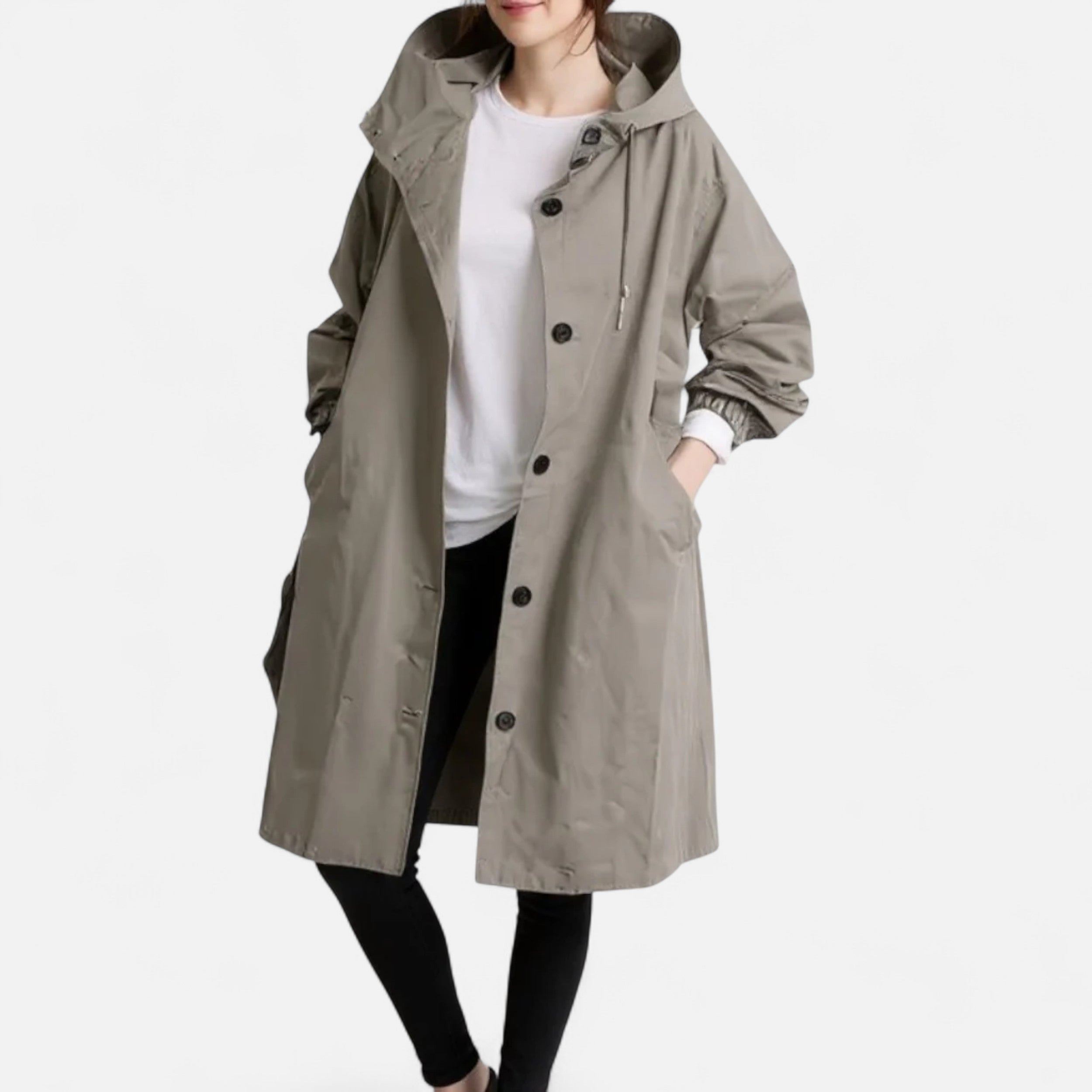 Tidløs vandtæt trenchcoat med hætte til damer