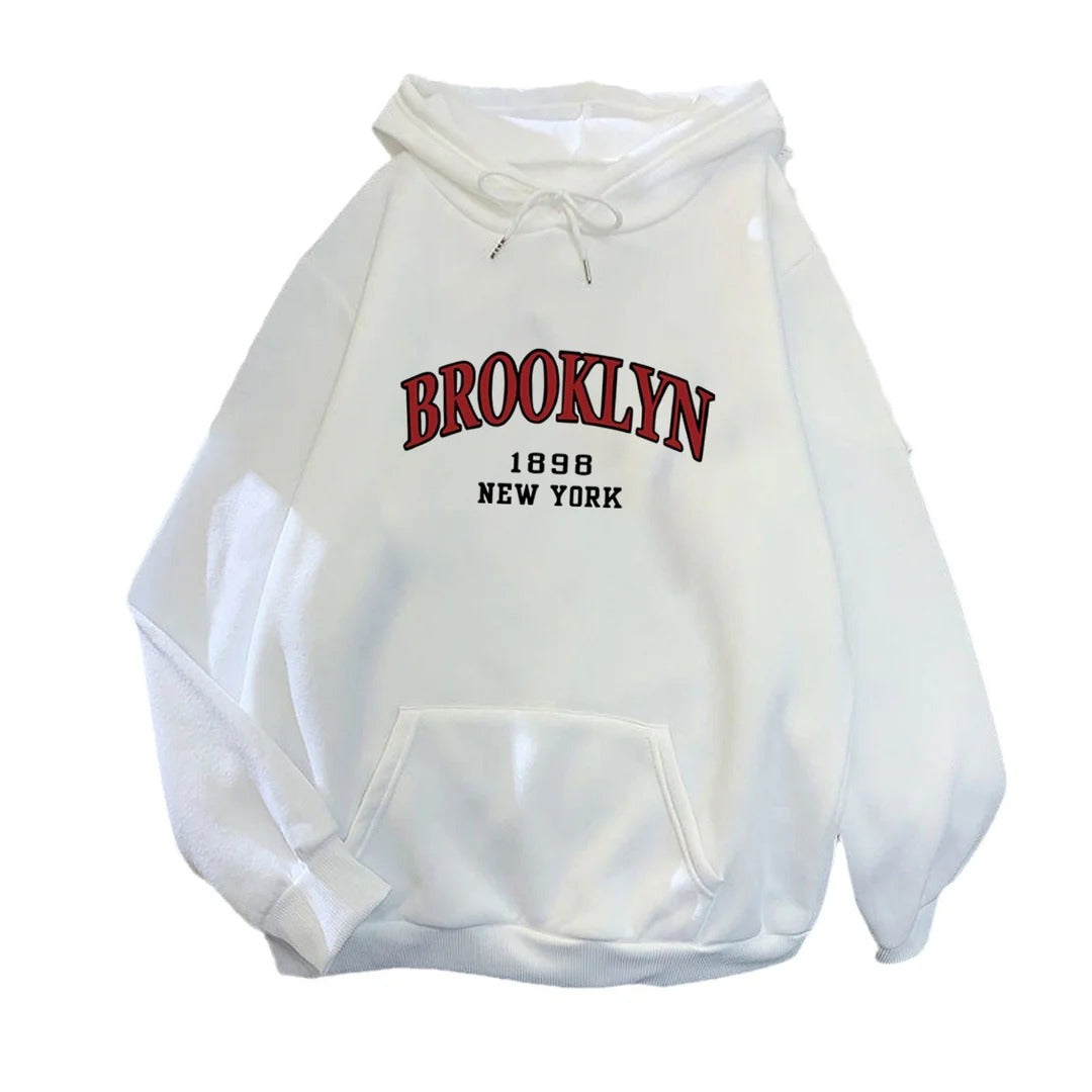 Sudadera con capucha para mujer con elegante estampado de Brooklyn