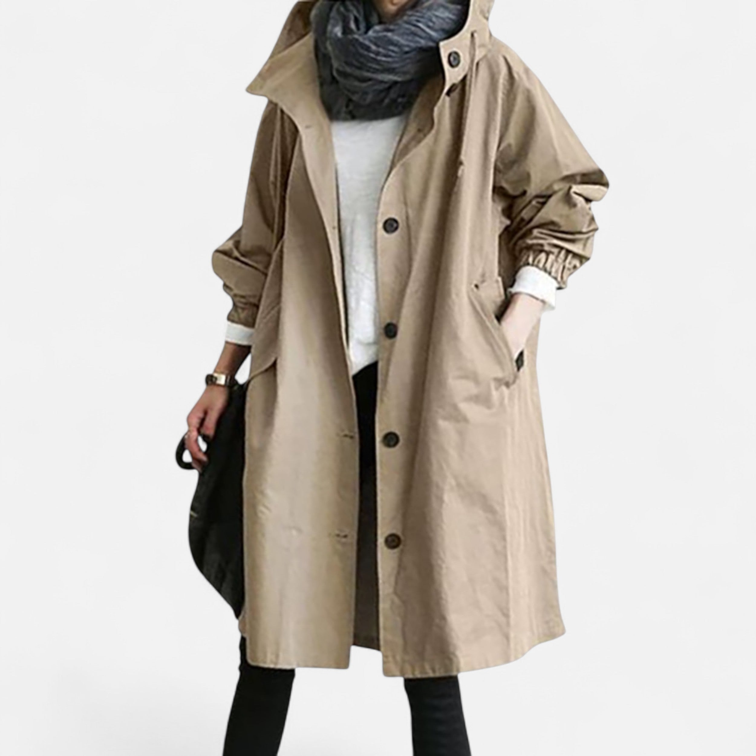 Tidløs vandtæt trenchcoat med hætte til damer