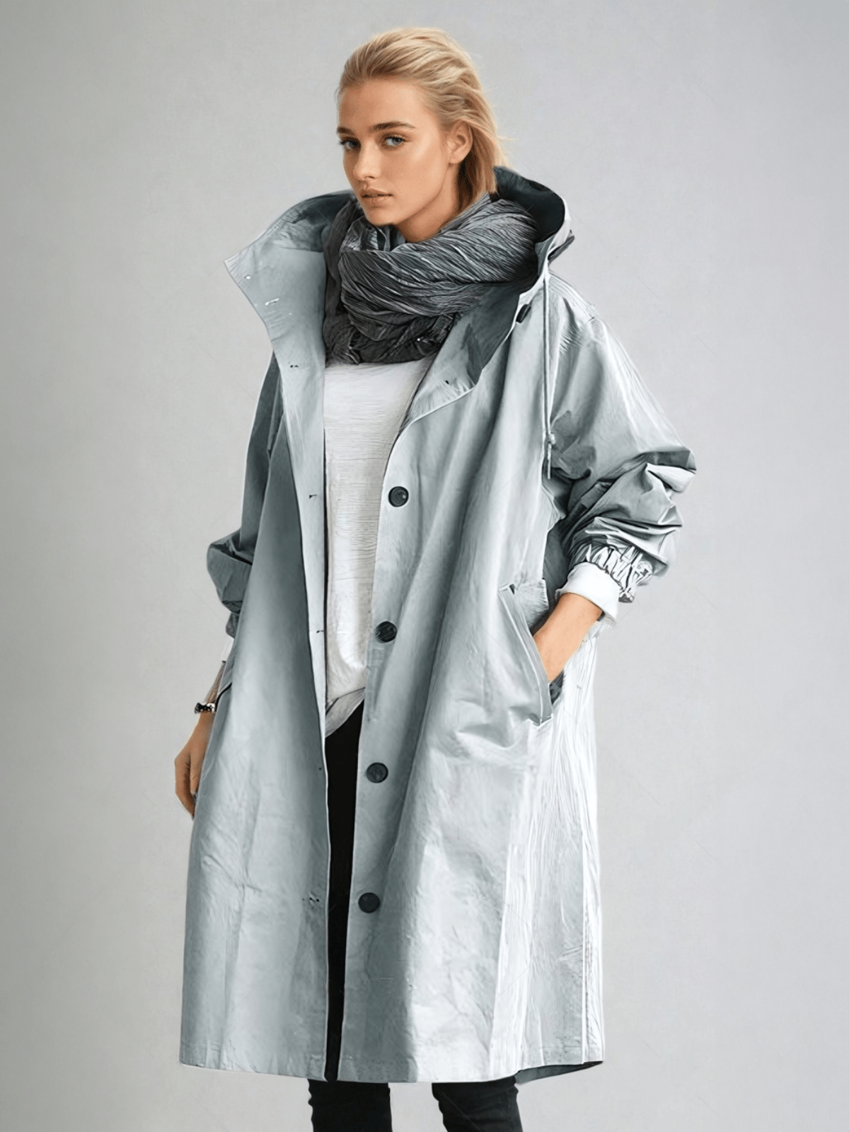 Giacca lunga leggera con cappuccio da donna