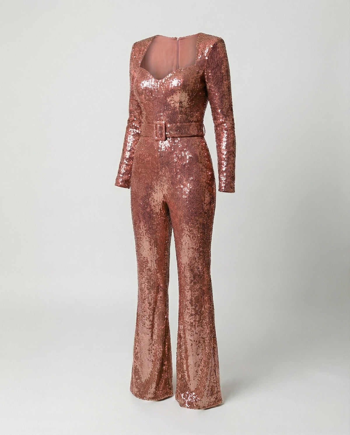 Langærmet paillet-jumpsuit til kvinder – Figursyet cocktail-jumpsuit