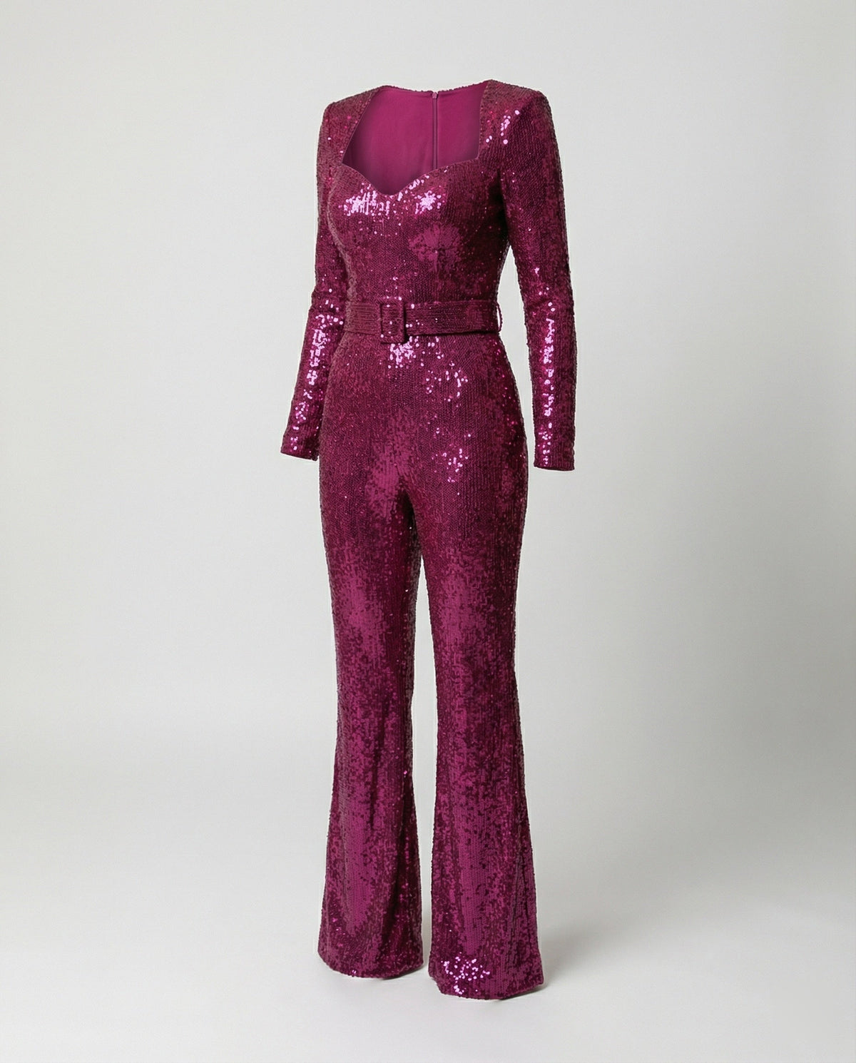 Langærmet paillet-jumpsuit til kvinder – Figursyet cocktail-jumpsuit