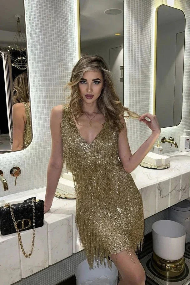 Abito da festa con paillettes da donna | Miniabito scintillante per eventi natalizi e serate in città | Abito glitterato dalla vestibilità regolare