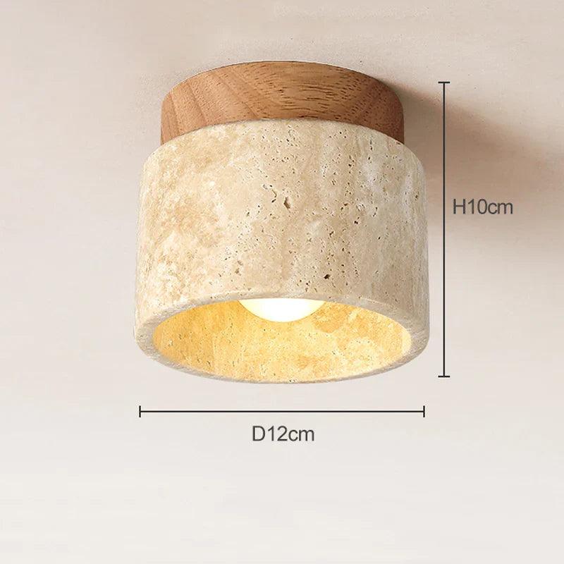 Moderne loftlampe i træ og sten, diameter 12 cm, højde 10 cm. Stilfuld belysning til hjemmet, ideel til minimalistisk indretning.