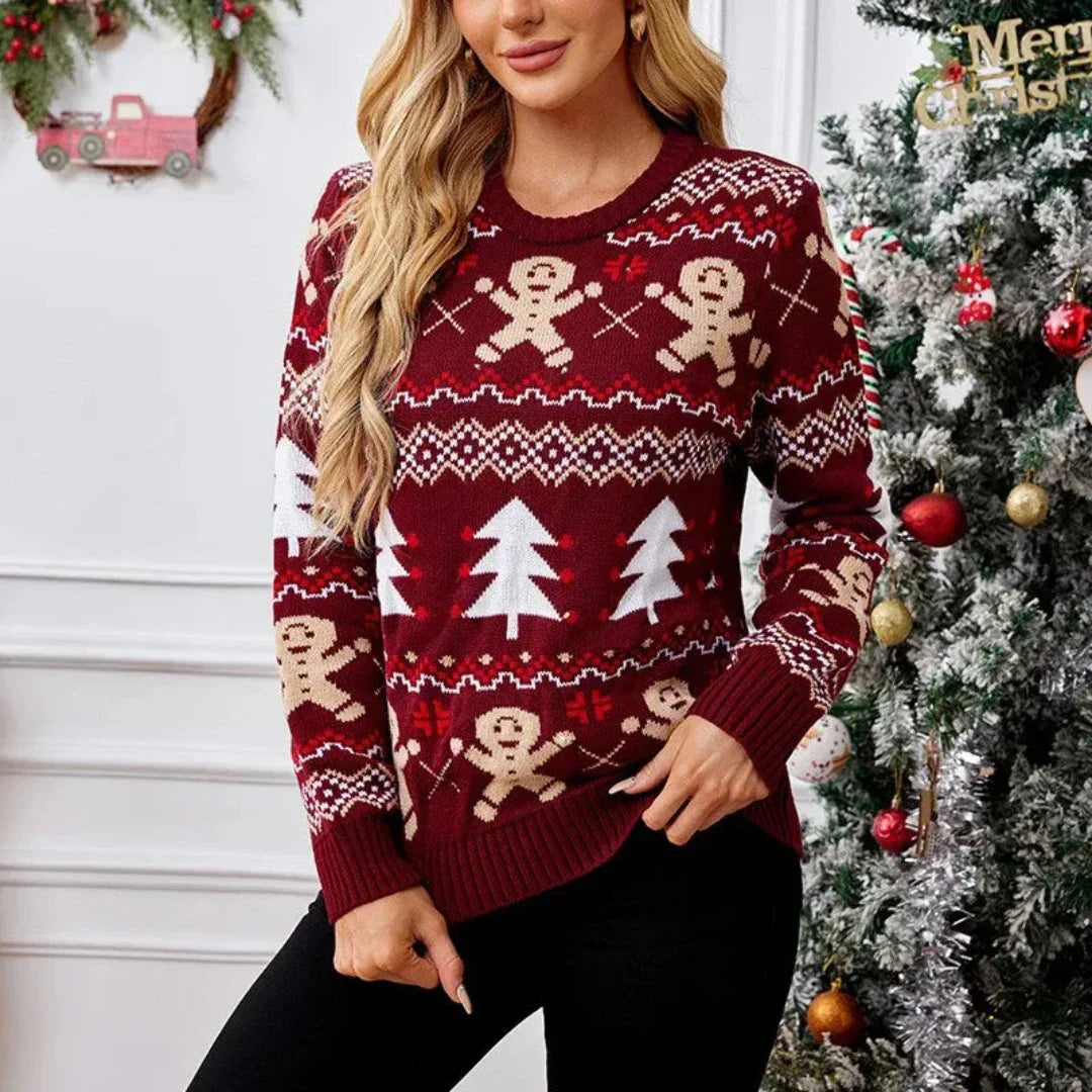 Maglione natalizio da donna con motivo festivo | Maglia morbida con scollo rotondo per eventi natalizi | Top festivo dalla vestibilità comoda