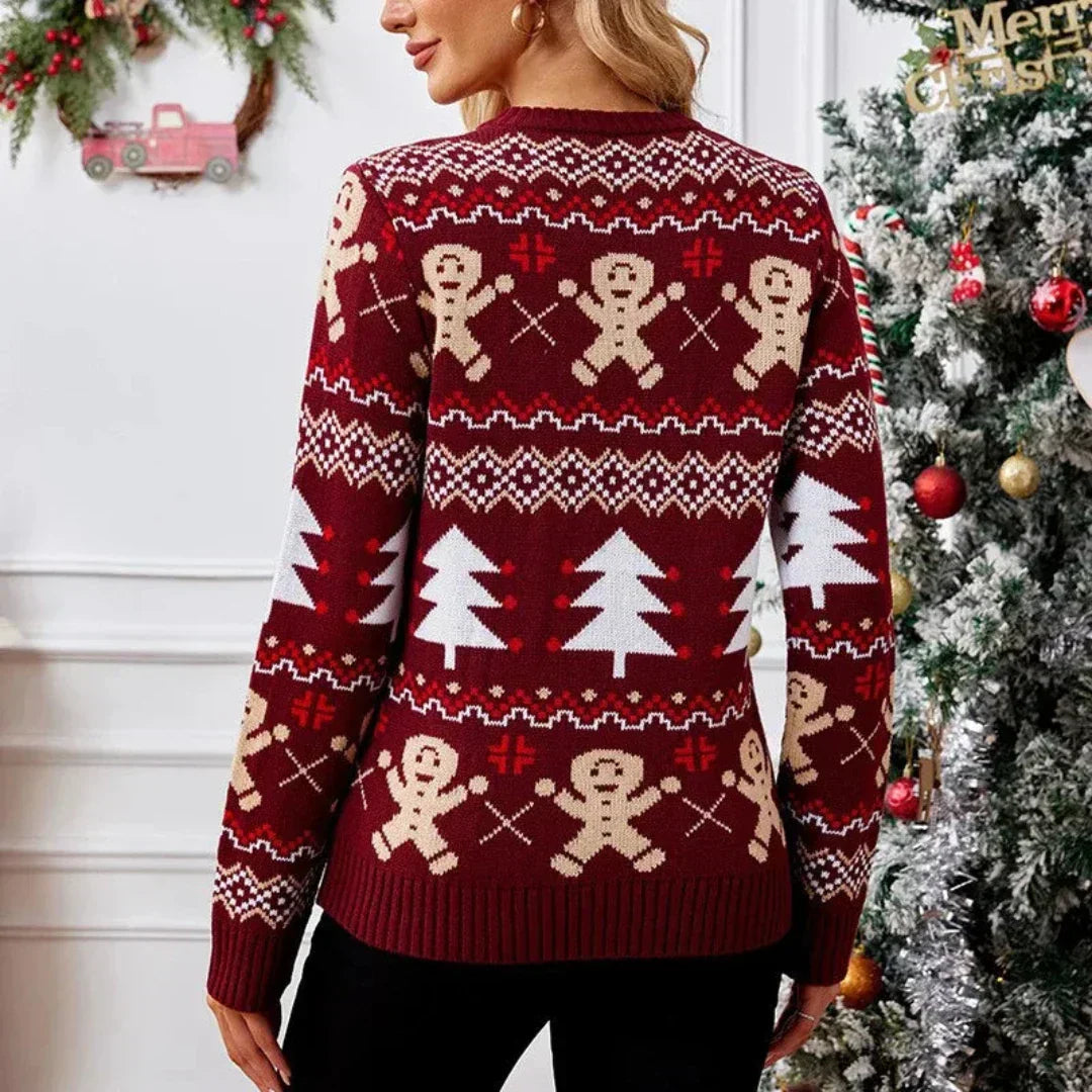 Maglione natalizio da donna con motivo festivo | Maglia morbida con scollo rotondo per eventi natalizi | Top festivo dalla vestibilità comoda