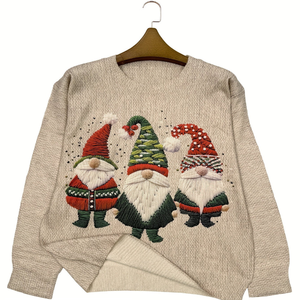 Women's Christmas sweater with embroidered Santa | Soft, long style with a relaxed fit - perfect for "Christmas Jumper Day"