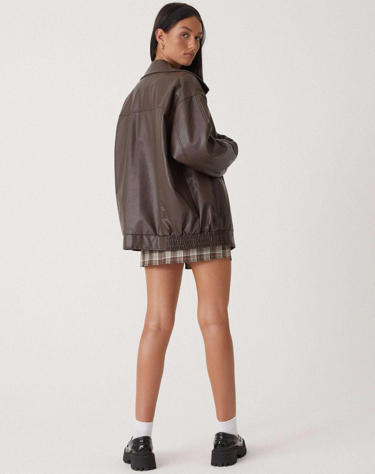 Chaqueta bomber oversize de PU - Marrón oscuro estilo urbano
