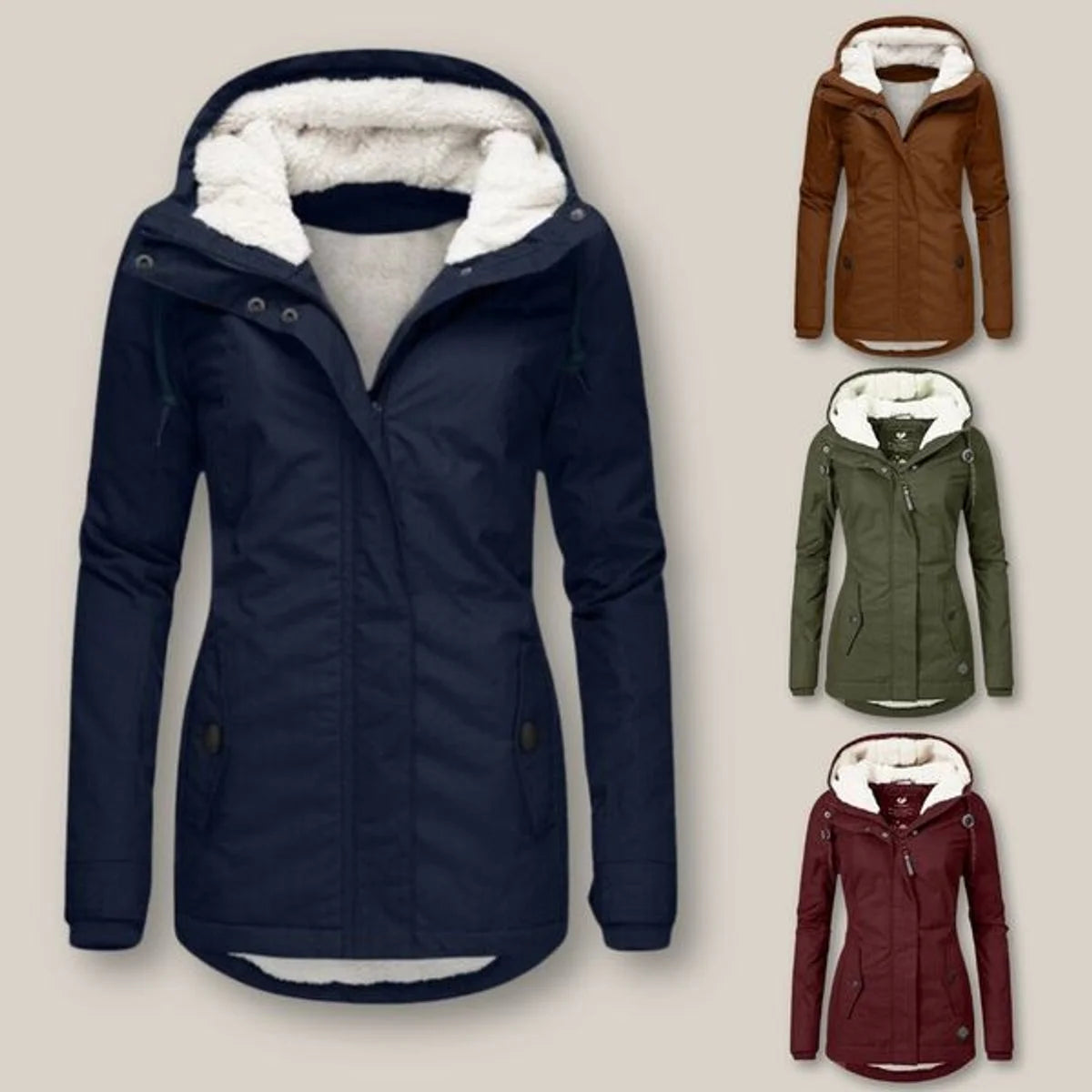 Women's sherpa-lined hooded quilted jacket fleece winter coat