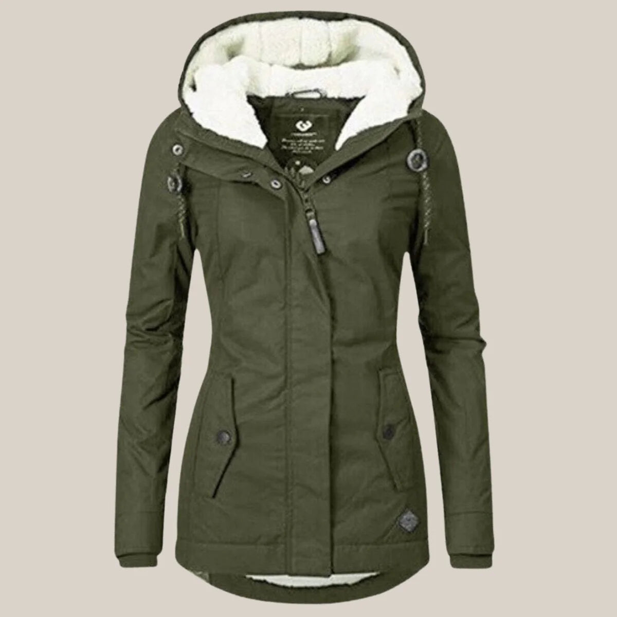 Women's sherpa-lined hooded quilted jacket fleece winter coat in Green
