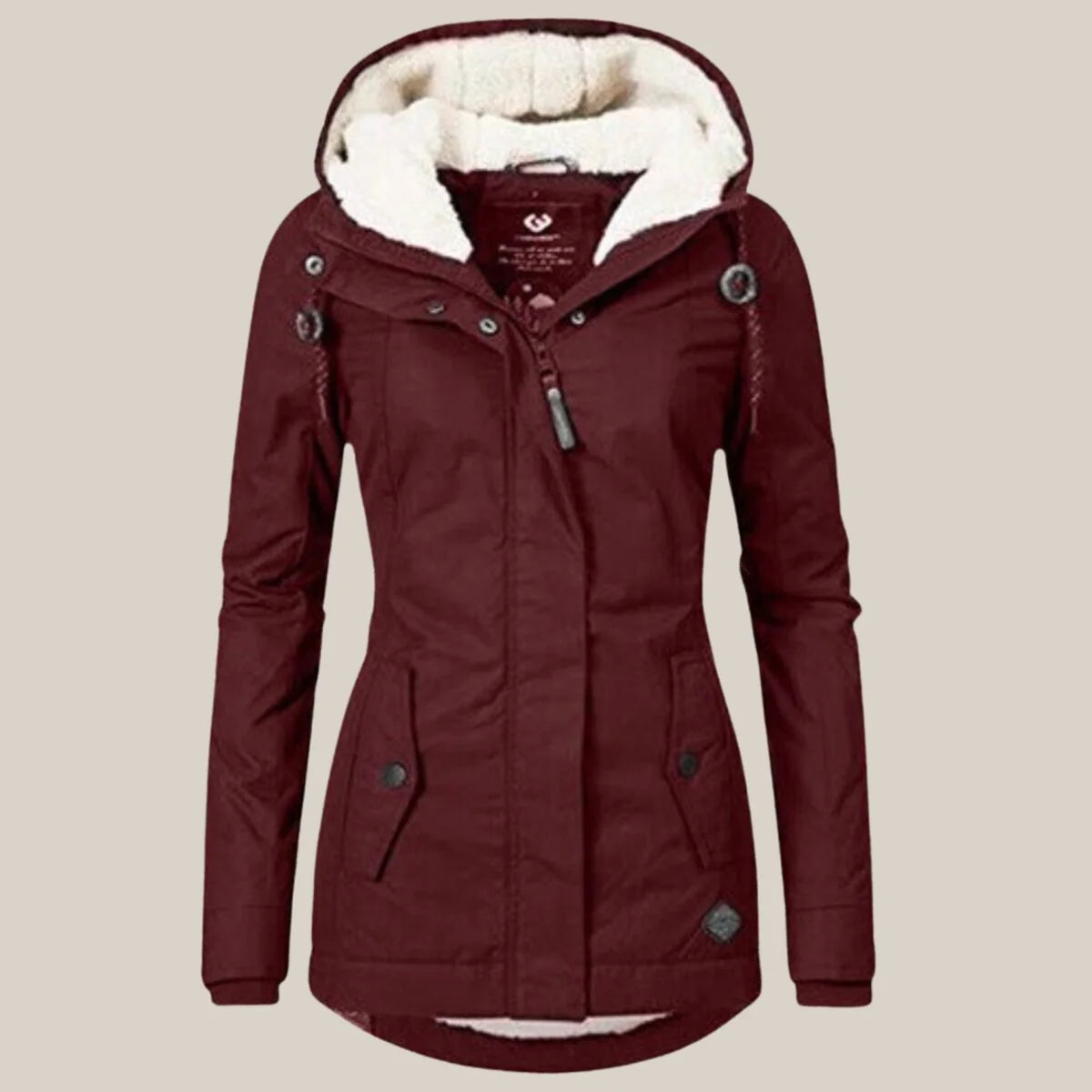 Women's sherpa-lined hooded quilted jacket fleece winter coat in Red