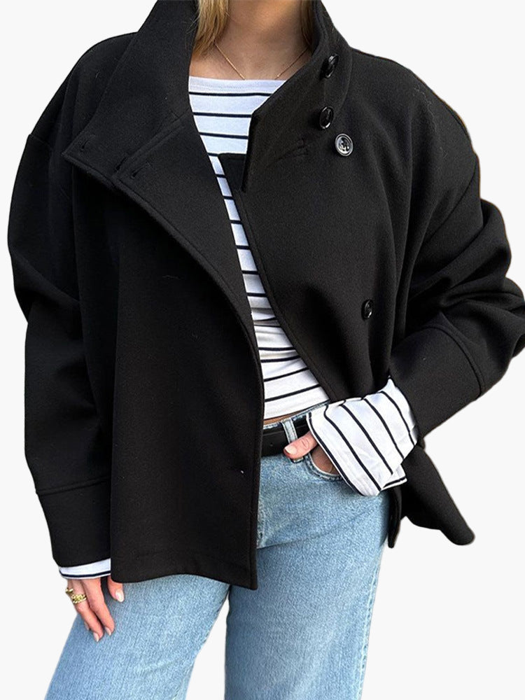Elegant double-breasted short coat for women - Modern transitional jacket