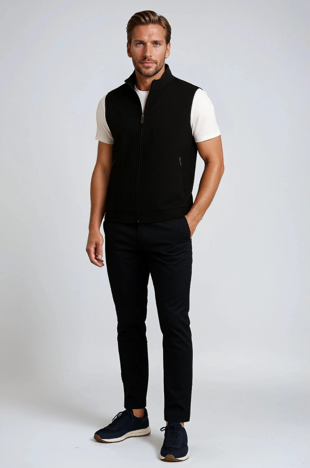 Gilet casual nero con colletto rialzato da uomo