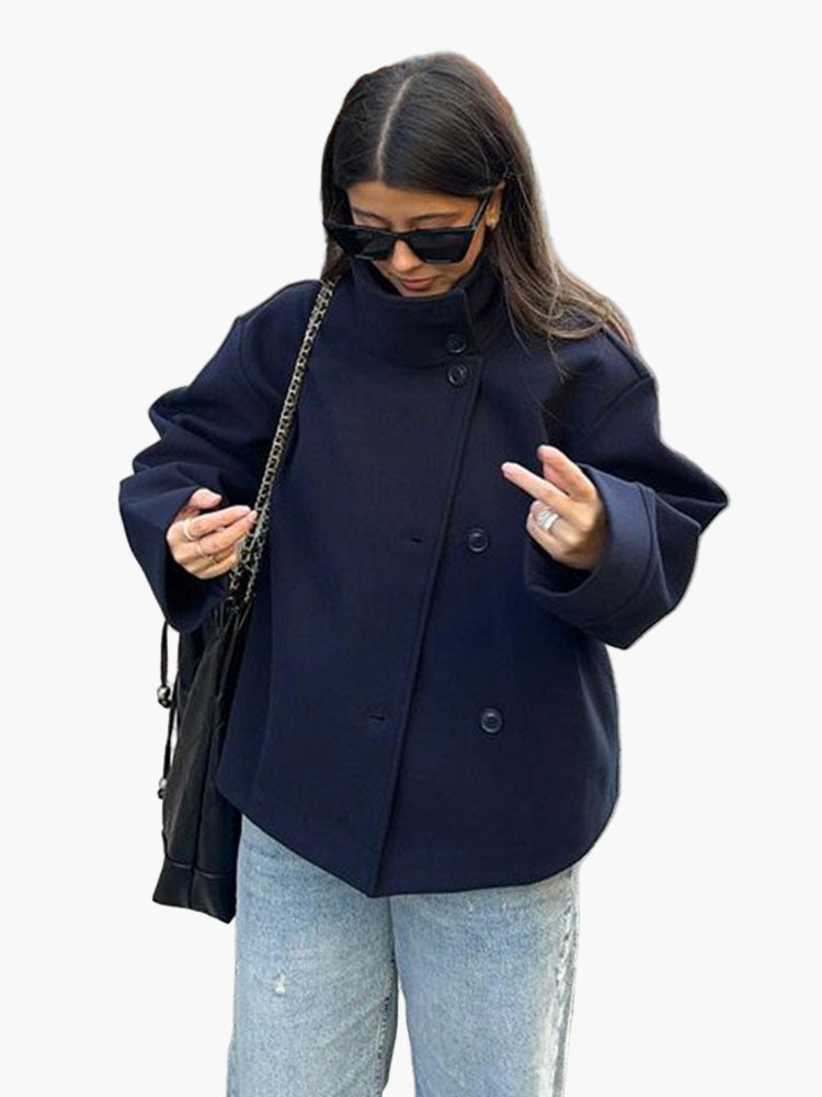 Elegant double-breasted short coat for women - Modern transitional jacket