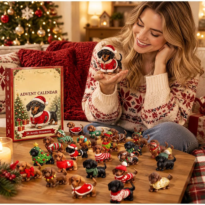 New Christmas calendar for 2026 – 24-day countdown calendar with a cute 3D dachshund figurine – Christmas decoration and gift calendar