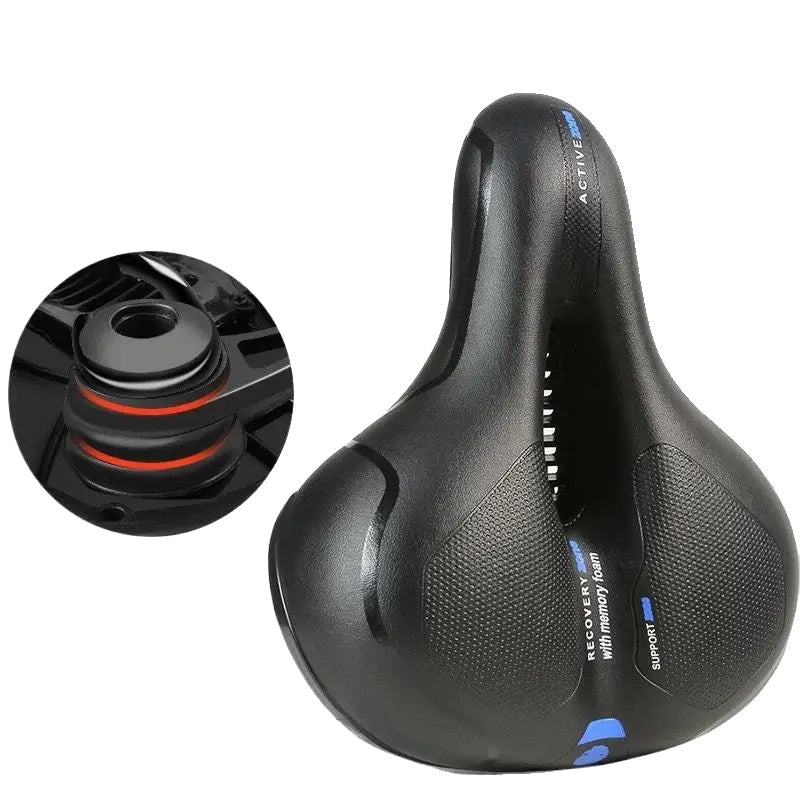 Komfortabel cykelsadel med ergonomisk design, stødabsorbering og åndbarhed. Perfekt til mountainbikes og bycykler for optimal køreoplevelse.