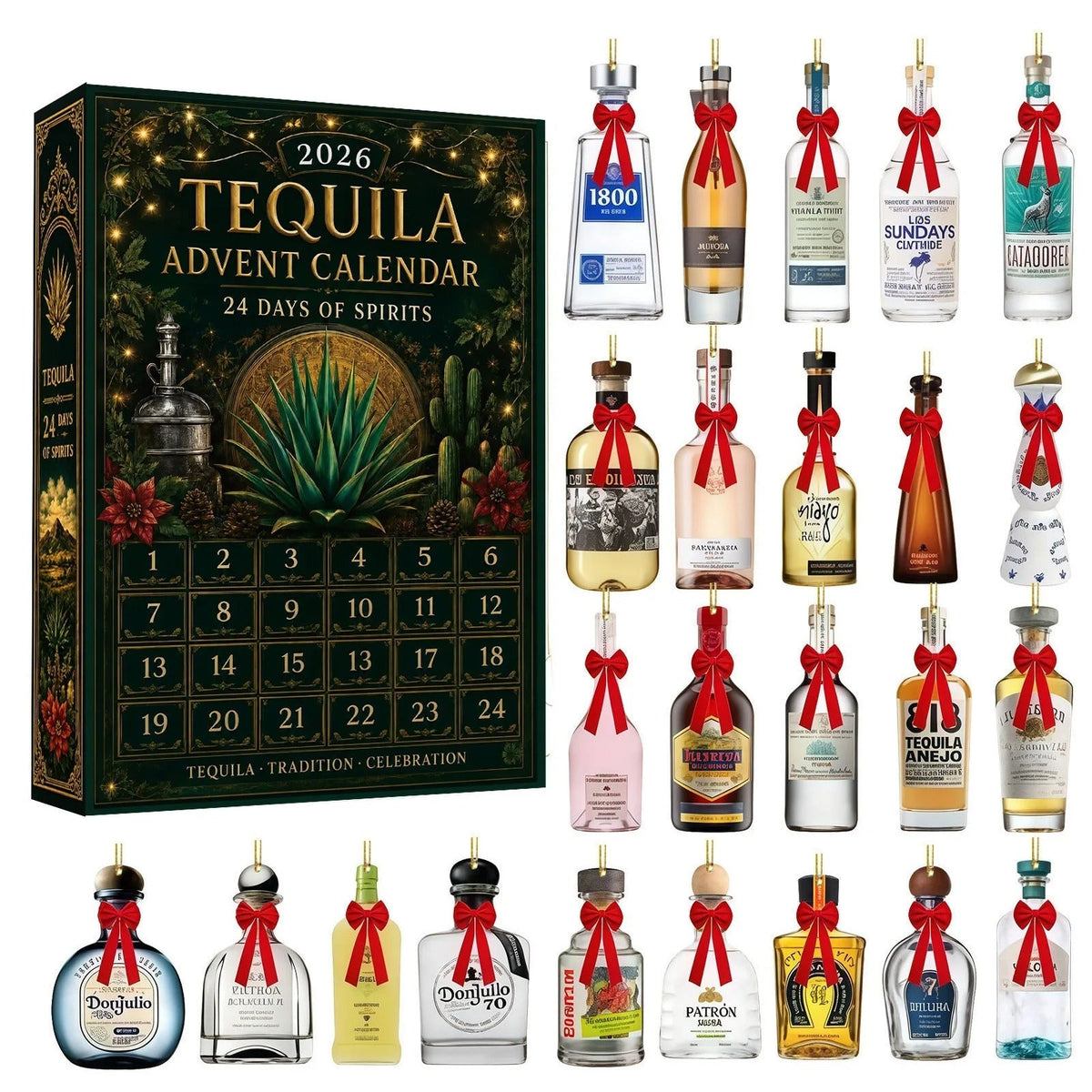 Calendario dell’Avvento del tequila 2026 – 24 mini bottiglie come decorazioni natalizie da appendere