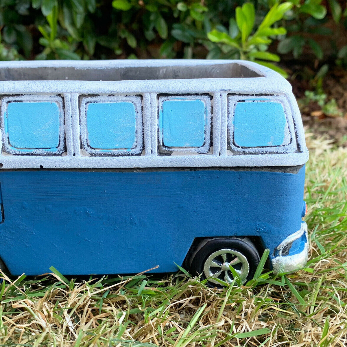 Portavaso a forma di camper blu in cemento - 21 cm