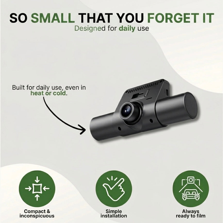 Dashcam a 3 telecamere | 1080P HD | Anteriore, Posteriore e Interno | Modalità Parcheggio Intelligente | Visione Notturna